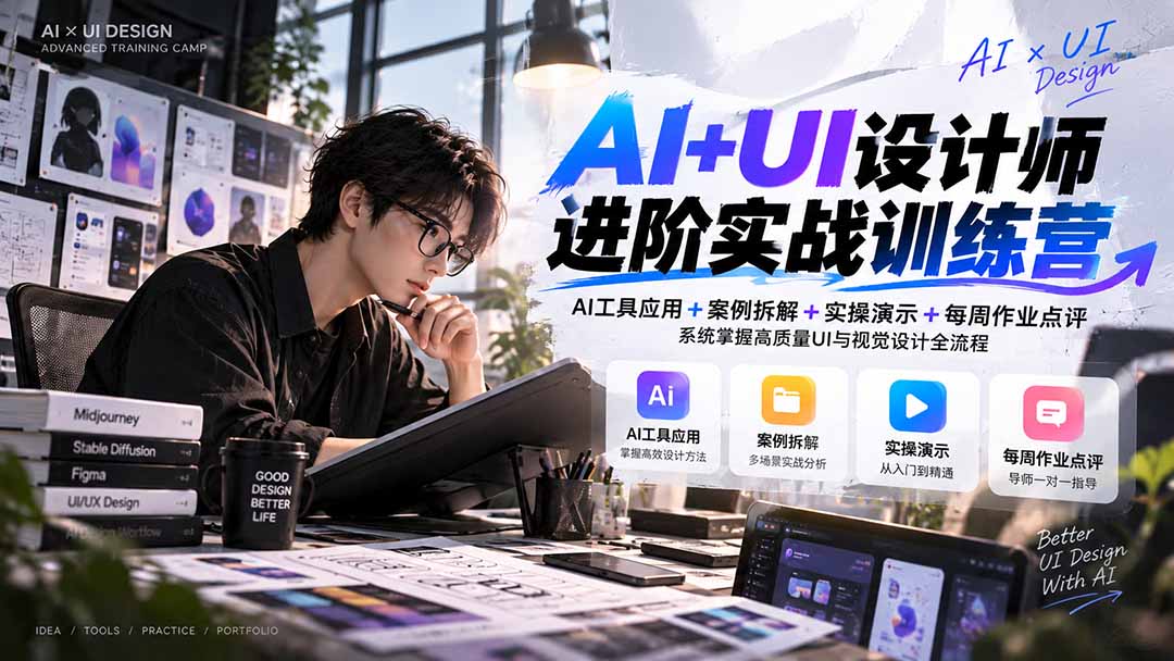 【无水印】AI+UI设计师进阶训练营-第4期：AI工具应用+案例拆解+实操演示+作业点评，掌握高质量UI与视觉设计全流程-shxbox省心宝盒