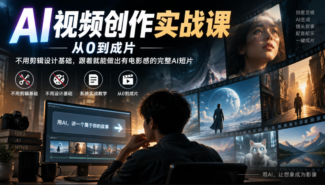 AI视频创作实战课，从0到成片，不用剪辑设计基础，跟着就能做出有电影感的完整AI短片-shxbox省心宝盒