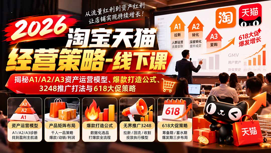2026淘宝天猫经营策略-线下课：揭秘A1/A2/A3资产运营模型、爆款打造公式、3248推广打法与618大促策略-shxbox省心宝盒