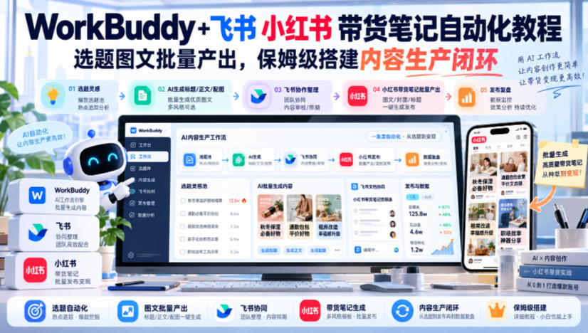 WorkBuddy+飞书小红书带货笔记自动化教程，选题图文批量产出，保姆级搭建内容生产闭环【文档】-shxbox省心宝盒