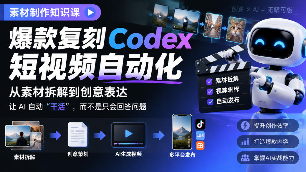 素材制作知识课，爆款复刻Codex短视频自动化，从素材拆解到创意表达，让AI自动“干活”，而不是只会回答问题-shxbox省心宝盒