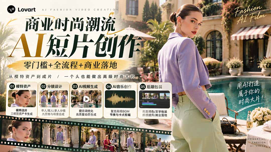 从一张模特图到高级时尚广告大片：AI三视图资产、场景合成、电影分镜、动态生成与复古音乐剪辑实战课-shxbox省心宝盒