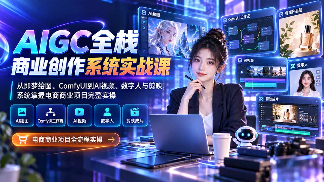 AIGC全栈商业创作系统实战课-更新1017：从即梦绘图、ComfyUI到AI视频、数字人与剪映，系统掌握电商商业项目完整实操-shxbox省心宝盒