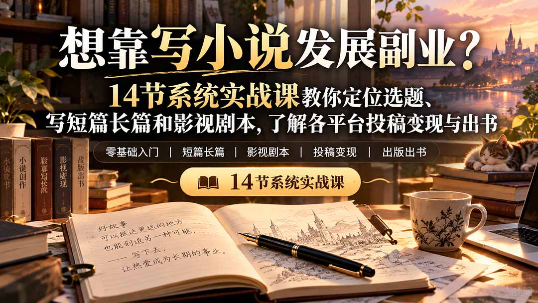 【无水印】想靠写小说发展副业？14节系统实战课教你定位选题、写短篇长篇和影视剧本，了解各平台投稿变现与出书-shxbox省心宝盒