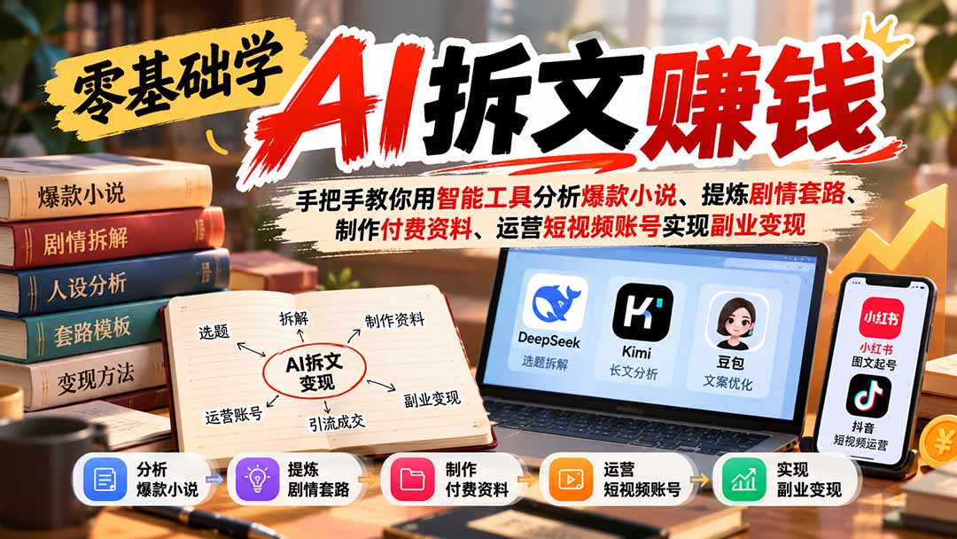 零基础学AI拆文赚钱：手把手教你用智能工具分析爆款小说、提炼剧情套路、制作付费资料、运营短视频账号实现副业变现-shxbox省心宝盒