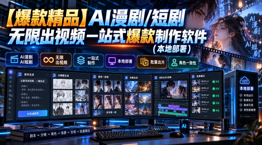 【爆款精品】AI漫剧/短剧无限出视频一站式爆款制作软件(本地部署)