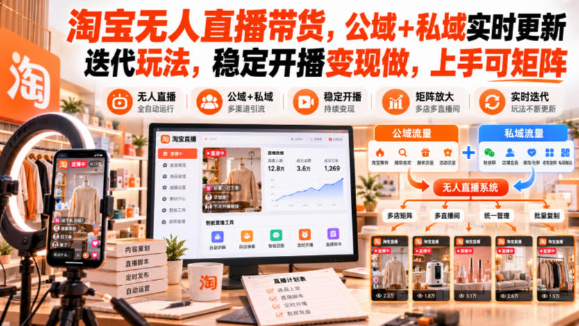 淘宝无人直播带货，公域+私域实时更新迭代玩法，稳定开播变现做，上手可矩阵【揭秘】-shxbox省心宝盒