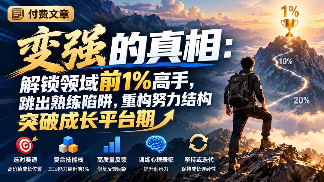 付费文章：变强的真相：解锁领域前1%高手，跳出熟练陷阱，重构努力结构突破成长平台期-shxbox省心宝盒
