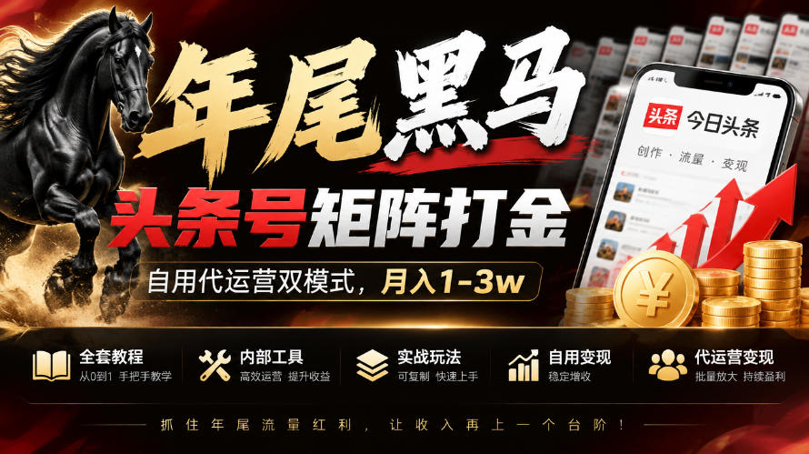 【年尾黑马】头条号矩阵打金，自用代运营双模式，月入1-3w，附全套教程及内部工具【揭秘】-shxbox省心宝盒