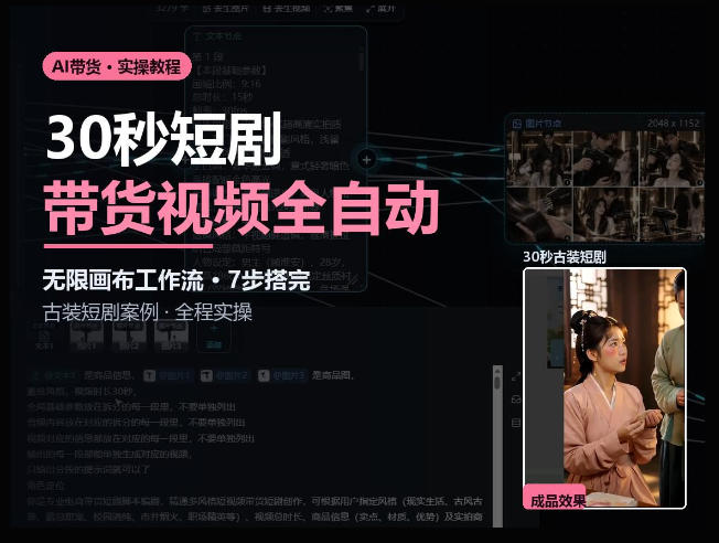 Seedance2.0做短剧带货视频，无限画布工作流·7步搭完古装短剧案例·全程实操-shxbox省心宝盒