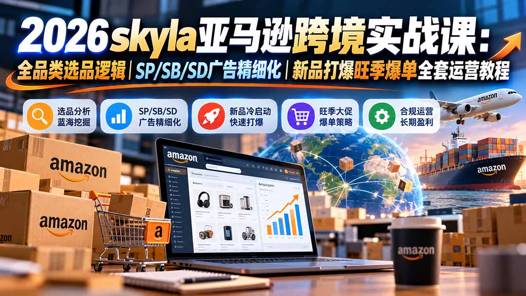 skyla亚马逊跨境实战课-更新1019：全品类选品逻辑｜SP/SB/SD广告精细化｜新品打爆旺季爆单全套运营教程-shxbox省心宝盒