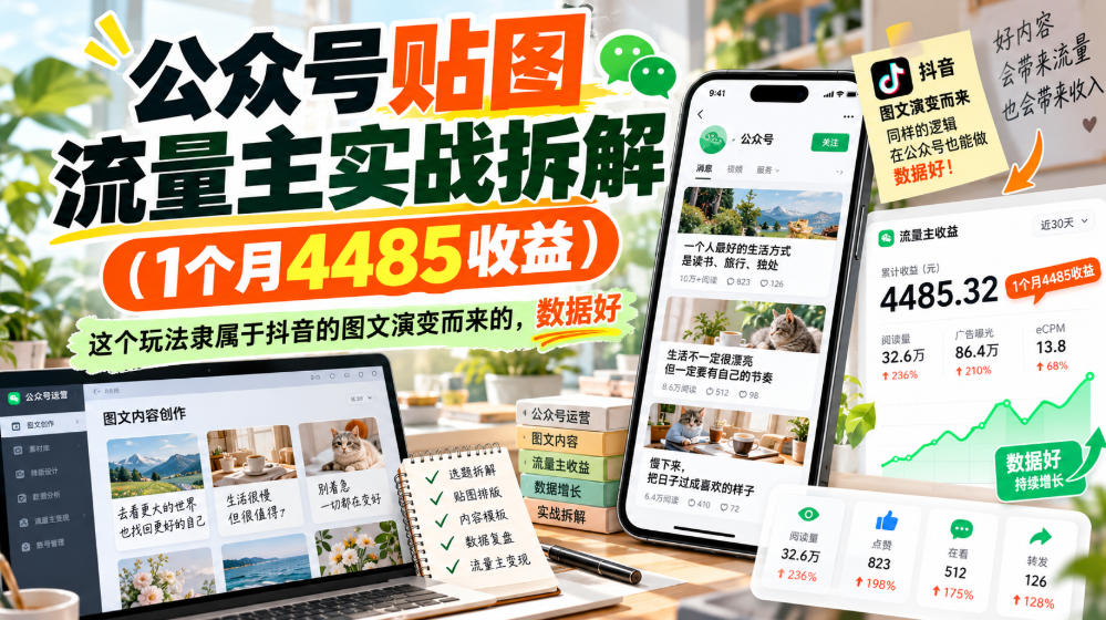 公众号贴图流量主实战拆解(1个月4485收益)，这个玩法隶属于抖音的图文演变而来的，数据好-shxbox省心宝盒