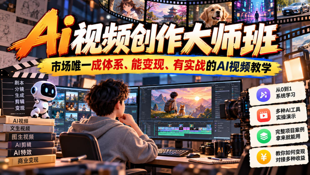 Ai视频创作大师班，市场唯一成体系、能变现、有实战的AI视频教学(更新2026)-shxbox省心宝盒