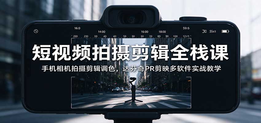 短视频拍摄剪辑全栈课：手机相机拍摄剪辑调色，达芬奇PR剪映多软件实战教学-shxbox省心宝盒