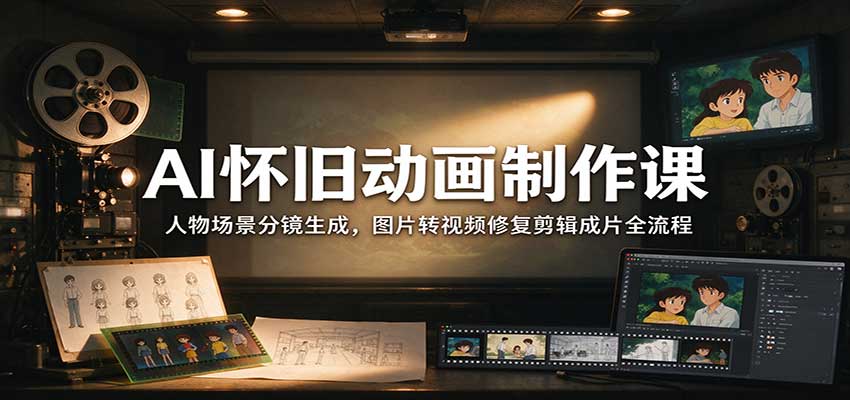 AI怀旧动画制作课：人物场景分镜生成，图片转视频修复剪辑成片全流程-shxbox省心宝盒