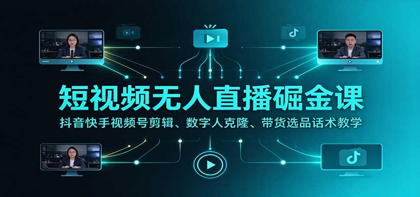 短视频无人直播掘金课：抖音快手视频号剪辑、数字人克隆、带货选品话术教学-shxbox省心宝盒