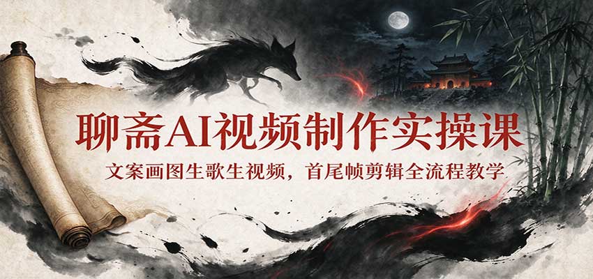 聊斋AI视频制作实操课：文案画图生歌生视频，首尾帧剪辑全流程教学-shxbox省心宝盒