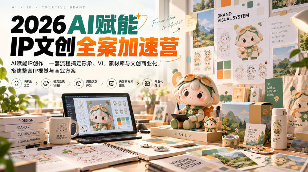 2026AI赋能ip文创全案加速营,AI赋能IP创作,一套流程搞定形象、VI、素材库与文创商业化,搭建整套IP视觉与商业方案-shxbox省心宝盒