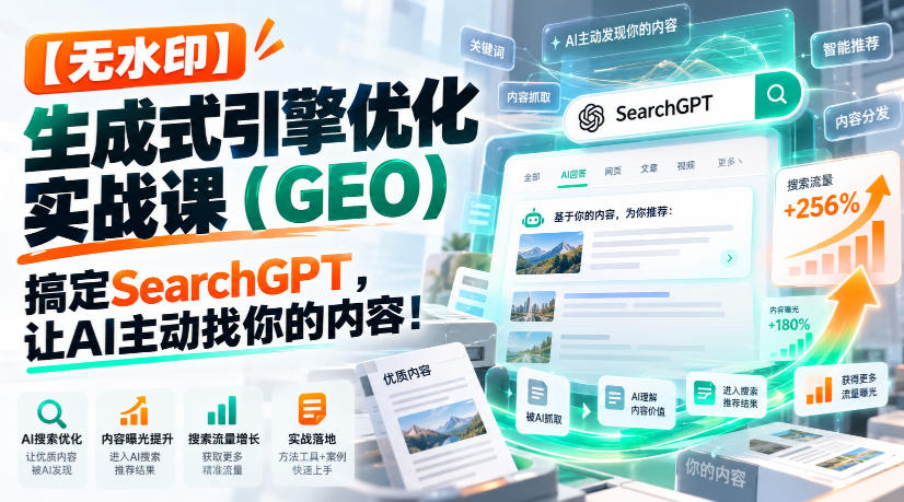 【无水印】生成式引擎优化(GEO)实战课：搞定SearchGPT，让AI主动找你的内容！【原创双语字幕】-shxbox省心宝盒