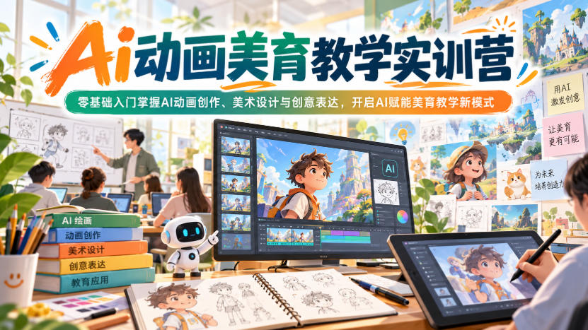 Ai动画美育教学实训营,零基础入门掌握AI动画创作、美术设计与创意表达,开启AI赋能美育教学新模式