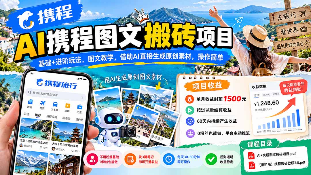 AI携程图文搬砖项目，基础+进阶玩法，图文教学，借助AI直接生成原创素材，操作简单-shxbox省心宝盒