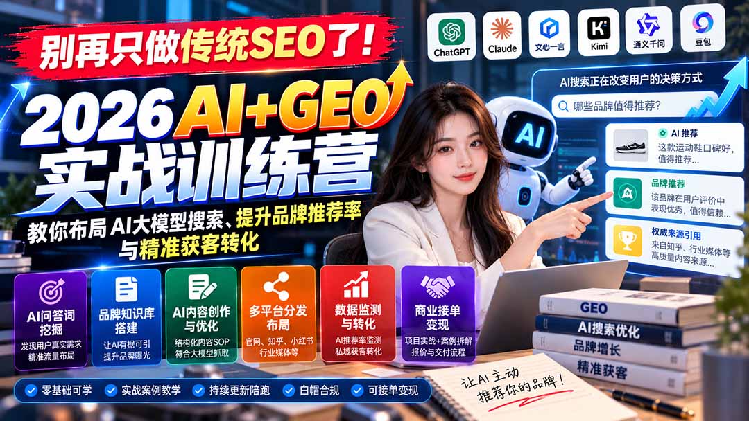 别再只做传统SEO了！《2026AI+GEO实战训练营》教你布局AI大模型搜索、提升品牌推荐率与精准获客转化-shxbox省心宝盒
