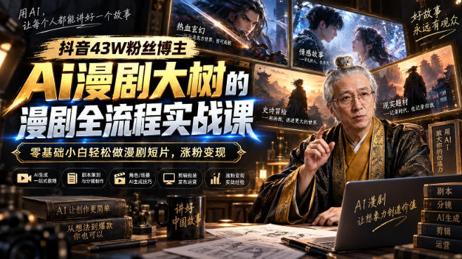 抖音43W粉丝博主Ai漫剧大树的漫剧制作全流程实战课，零基础小白轻松做漫剧短片，涨粉变现(更新1027)-shxbox省心宝盒