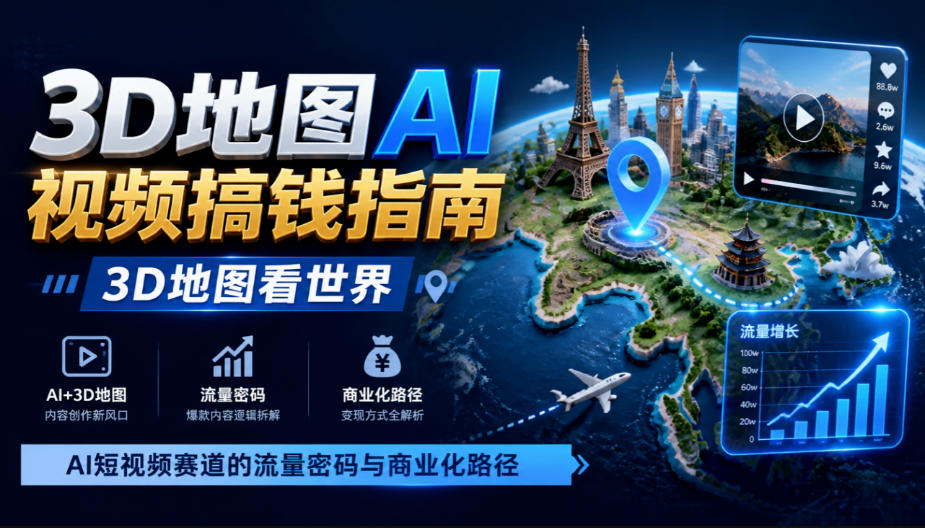 3D地图AI视频搞钱指南，3D地图看世界，AI短视频赛道的流量密码与商业化路径【文档】-shxbox省心宝盒