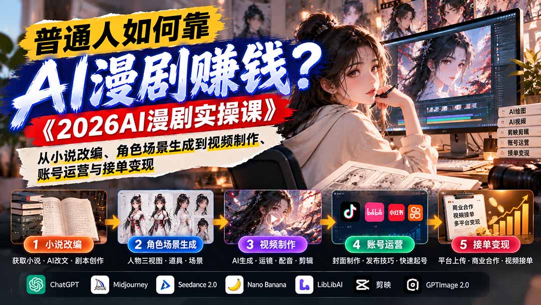 普通人如何靠AI漫剧赚钱？《2026AI漫剧实操课》从小说改编、角色场景生成到视频制作、账号运营与接单变现-shxbox省心宝盒