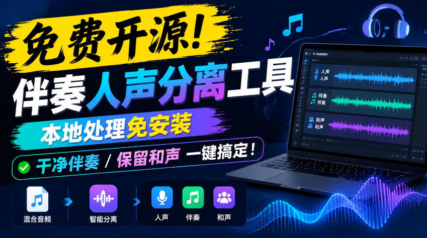 免费开源！伴奏人声分离工具，本地处理免安装，干净伴奏，保留和声一键搞定！-shxbox省心宝盒