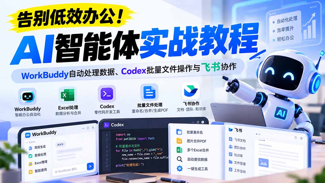 【无水印】告别低效办公！《AI智能体实战教程》WorkBuddy自动处理数据、Codex批量文件操作与飞书协作-shxbox省心宝盒