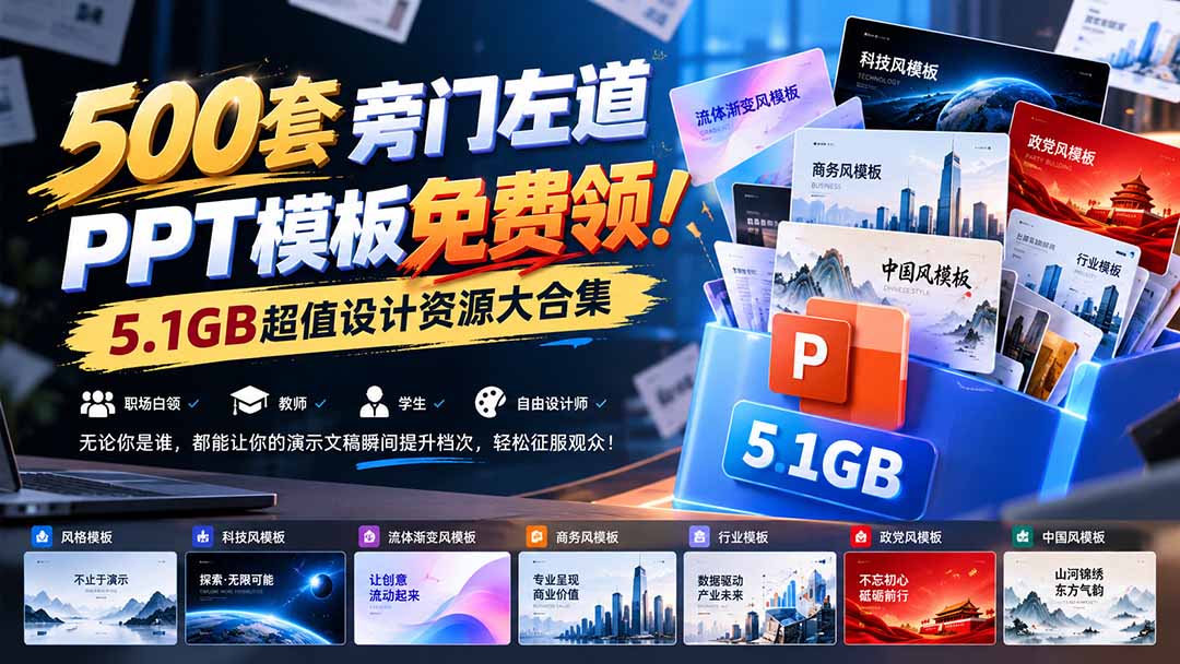 500套旁门左道PPT模板免费领！5.1GB超值设计资源大合集-shxbox省心宝盒