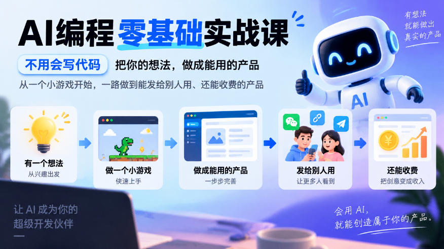 AI编程零基础实战课，不用会写代码，把你的想法，做成能用的产品，从一个小游戏开始，一路做到能发给别人用、还能收费的产品-shxbox省心宝盒