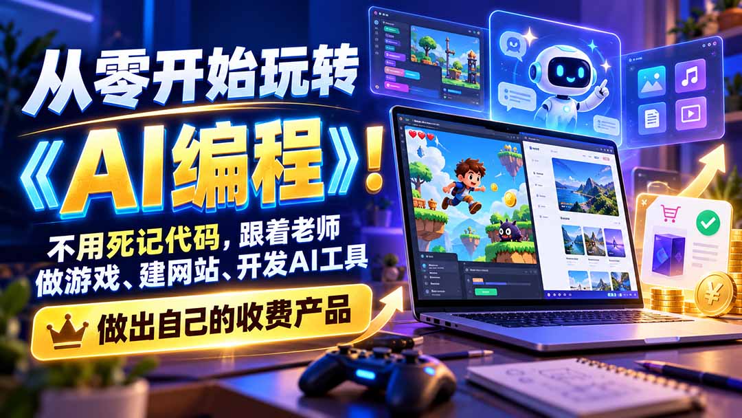 从零开始玩转《AI编程》！不用死记代码，跟着老师做游戏、建网站、开发AI工具，最后完成自己的收费产品-shxbox省心宝盒