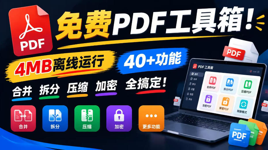 免费PDF工具箱！4MB离线运行，40+功能，合并拆分压缩加密全搞定！-shxbox省心宝盒
