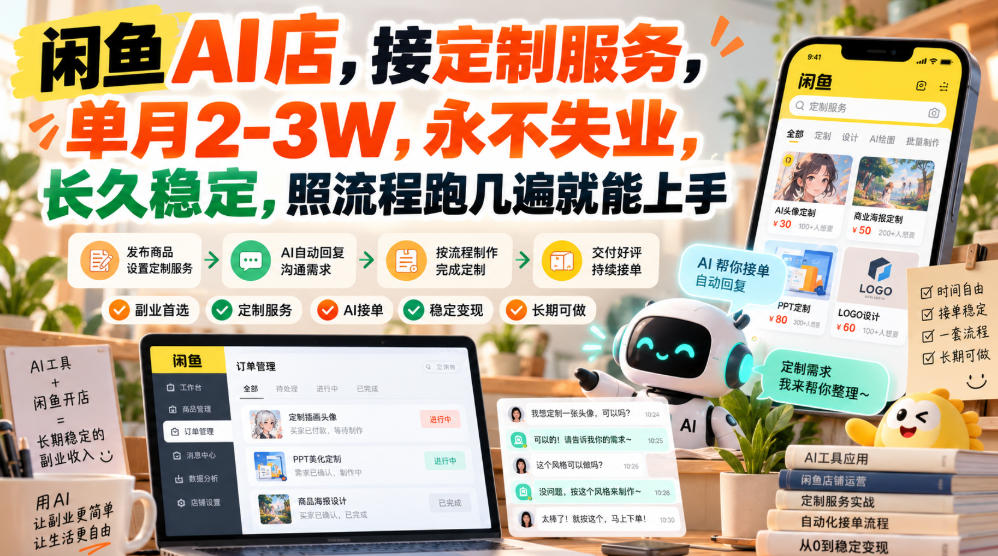 闲鱼AI店，接定制服务，单月2-3W，永不失业，长久稳定，照流程跑几遍就能上手-shxbox省心宝盒