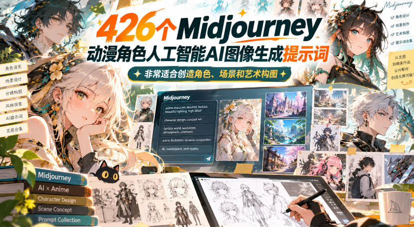 426个Midjourney动漫角色人工智能AI图像生成提示词，非常适合创造角色、场景和艺术构图-shxbox省心宝盒