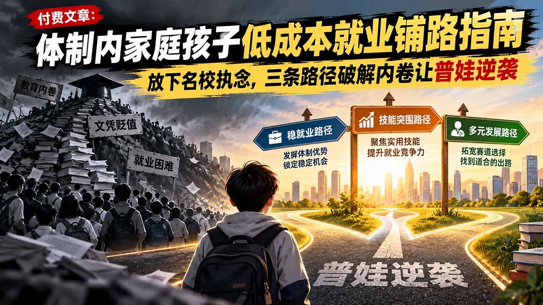 付费文章：体制内家庭孩子低成本就业铺路指南，放下名校执念，三条路径破解内卷让普娃逆袭-shxbox省心宝盒