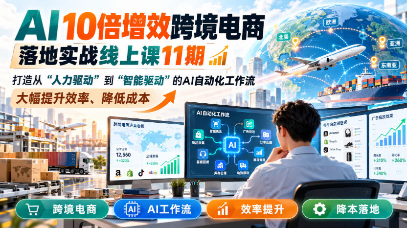 AI 10倍增效跨境电商落地实战线上课11期，打造从人力驱动到智能驱动的AI自动化工作流，大幅提升效率、降低成本-shxbox省心宝盒