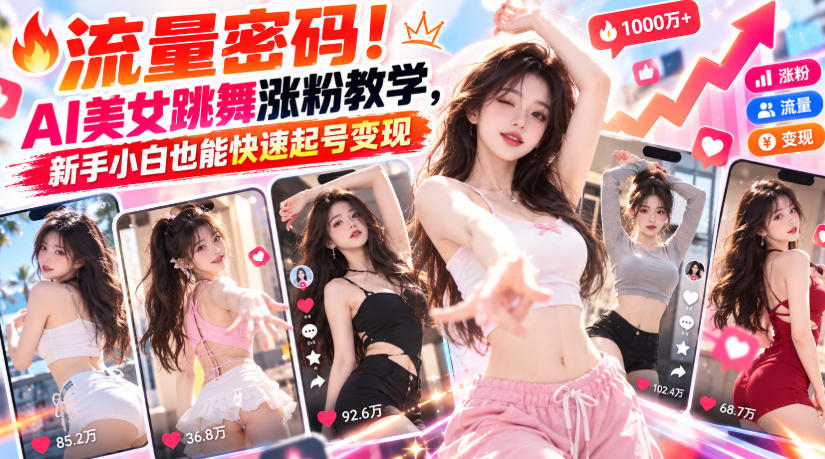 流量密码！AI美女跳舞涨粉教学，新手小白也能快速起号变现-shxbox省心宝盒