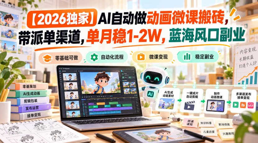 【2026独家】AI自动做动画微课搬砖，带派单渠道，单月稳1-2W，蓝海风口副业【揭秘】-shxbox省心宝盒