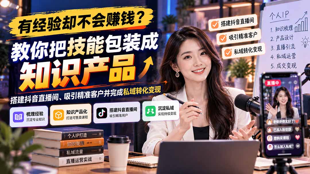 有经验却不会赚钱？教你把技能包装成知识产品，搭建抖音直播间、吸引精准客户并完成私域转化变现-shxbox省心宝盒