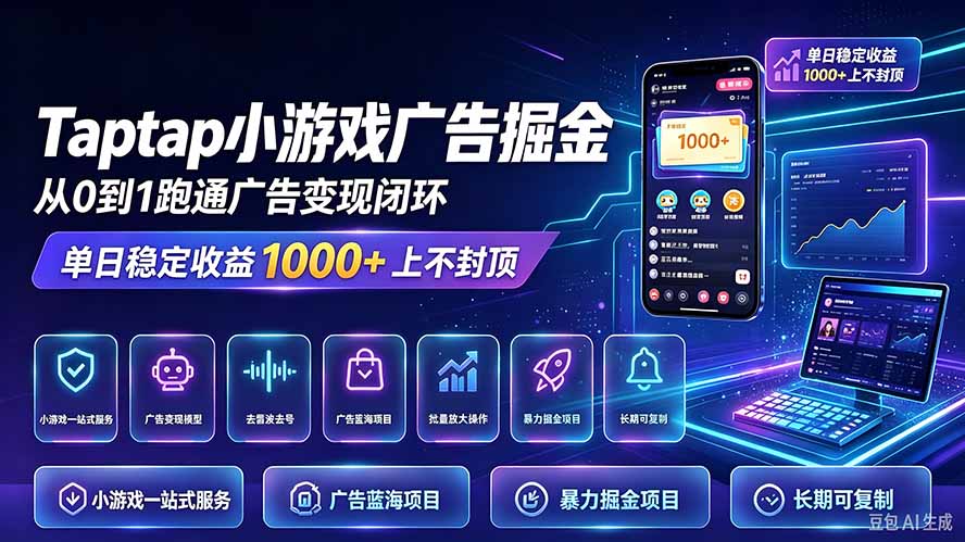 TapTap小游戏广告掘金日赚收益1000+上不封顶-shxbox省心宝盒