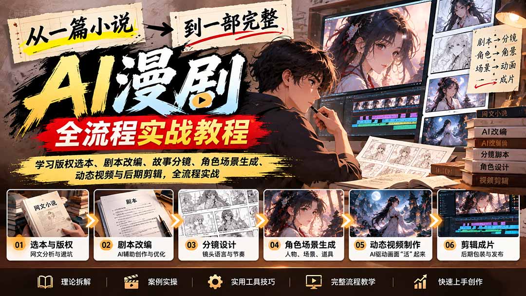 从一篇小说到一部完整AI漫剧：学习版权选本、剧本改编、故事分镜、角色场景生成、动态视频与后期剪辑-shxbox省心宝盒
