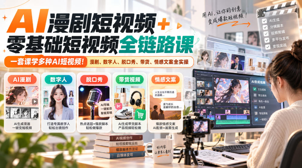 AI漫剧短视频+零基础短视频全链路课，一套课学多种AI短视频！漫剧、数字人、脱口秀、带货、情感文案全实操-shxbox省心宝盒