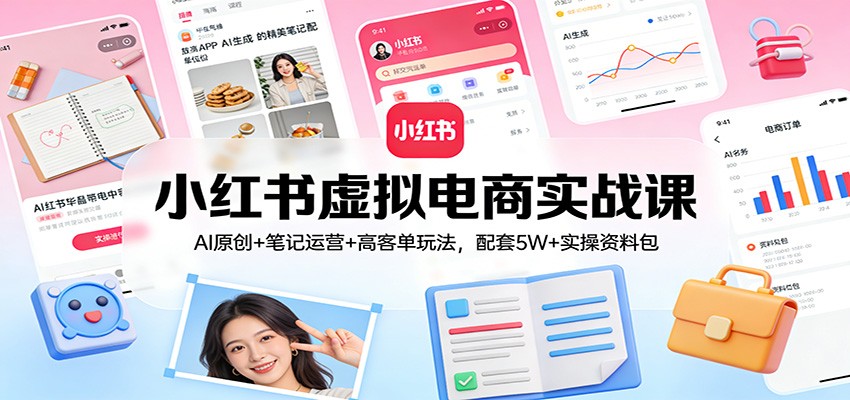 小红书虚拟电商实战课：AI原创+笔记运营+高客单玩法，配套5W+实操资料包-shxbox省心宝盒