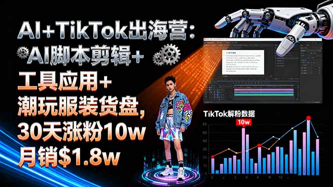 AI+TikTok出海营:AI脚本剪辑+工具应用+潮玩服装货盘,30天涨粉10w月销$1.8w-shxbox省心宝盒