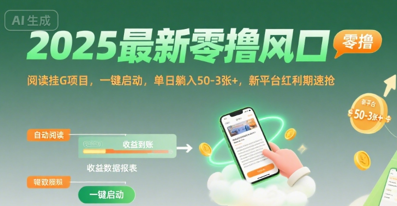 2025最新零撸风口，阅读挂G项目，一键启动，单日躺入 50-3张+，新平台红利期速抢【揭秘】-shxbox省心宝盒