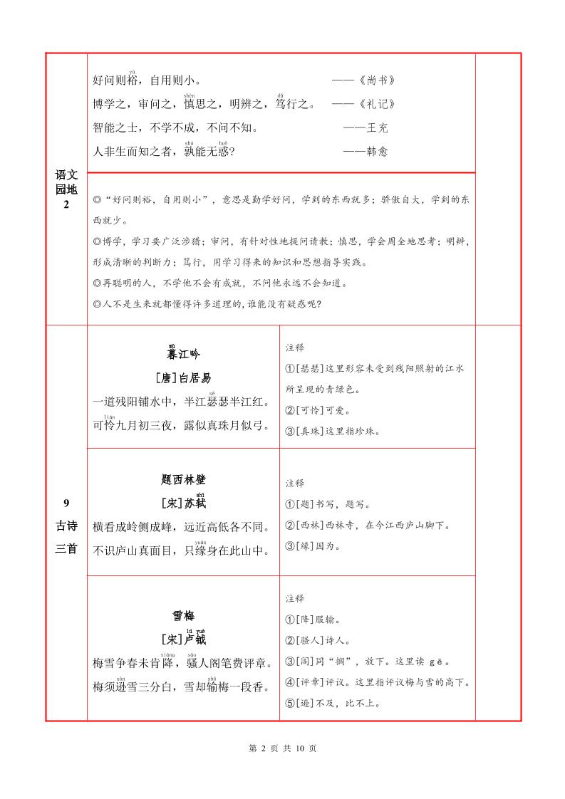 25秋四上语文必背内容+默写表（10页）-shxbox省心宝盒