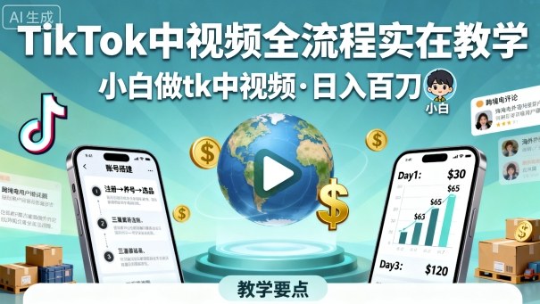TikTok中视频全流程实操教学,小白做tk中视频,日入百刀-shxbox省心宝盒